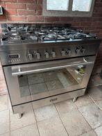 M-System RVS Fornuis 90cm - 6 Gaspitten & Oven, Ophalen, Gebruikt, Hete lucht, 60 cm of meer