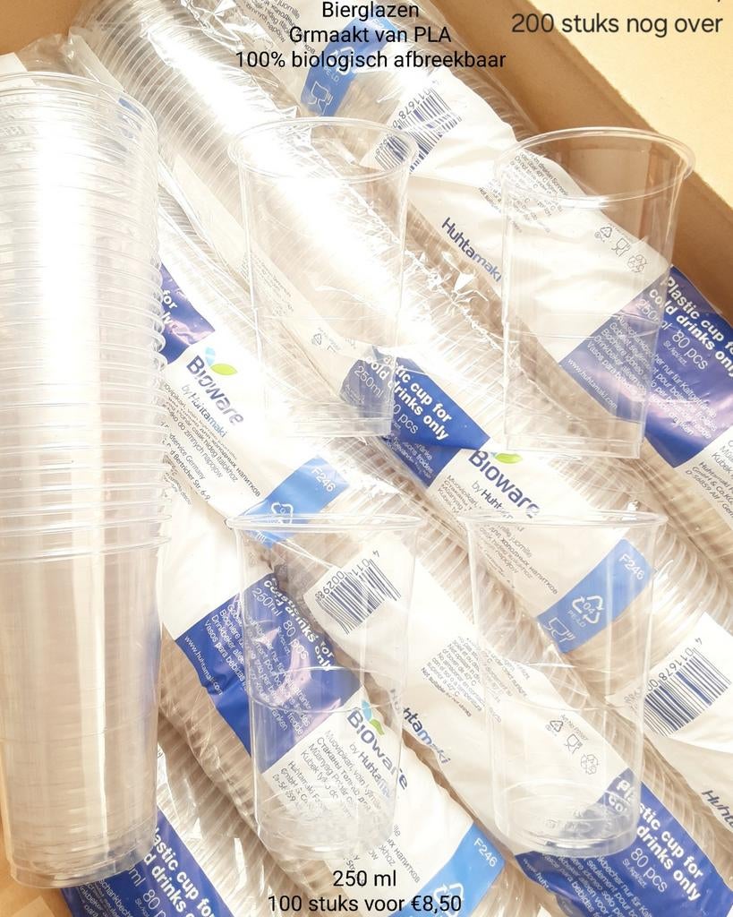 Nieuw bio wegwerp plastic bierglazen, frisdrankglazen enz, Ophalen of Verzenden, Nieuw, Overige materialen, Overige stijlen