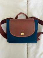 Longchamp rugtasje dk blauw met bruin leer, Ophalen of Verzenden, Zo goed als nieuw, Blauw, Overige typen