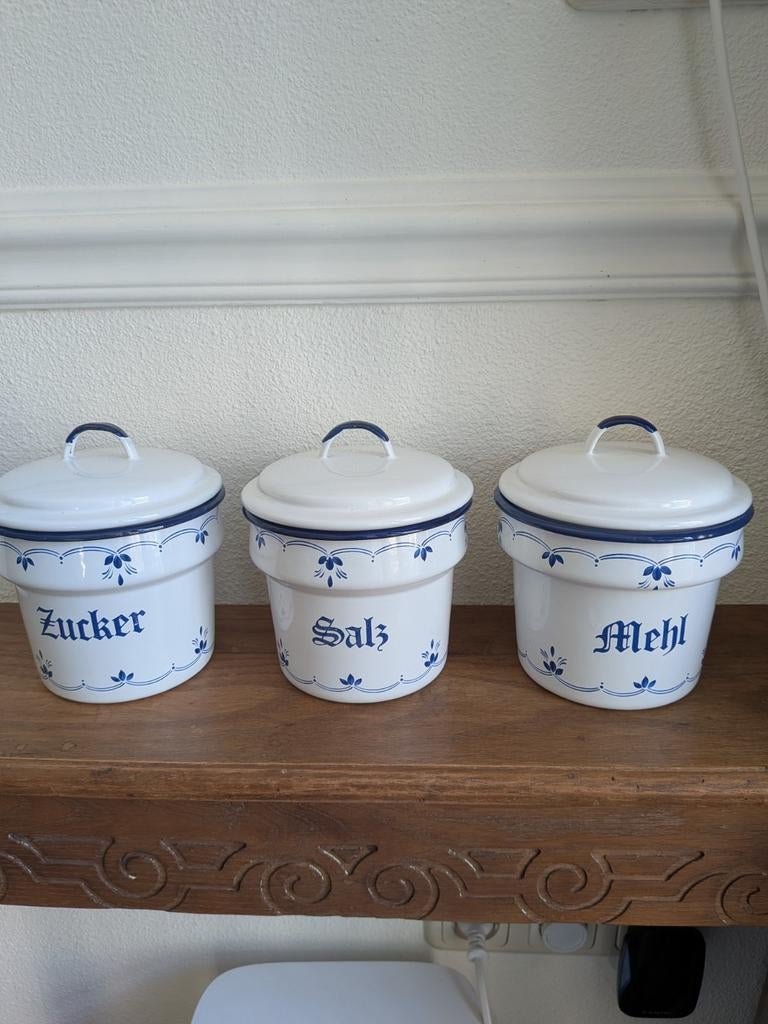 Prachtige Vintage Set Emaille voorraadpotten, Blau Saks, Antiek en Kunst, Ophalen of Verzenden