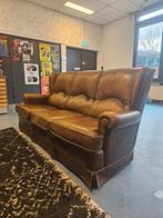 Bruine leren 3-persoons bank, Ophalen, Gebruikt, 75 tot 100 cm, Tweepersoons