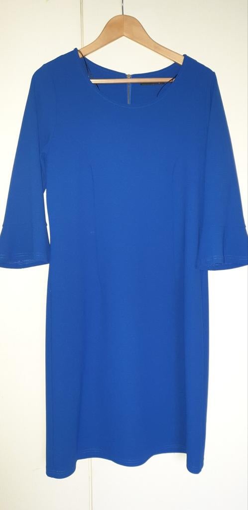 Kobaltblauwe jurk met 3/4 mouwen en rits, Maat 38/40 (M), Blauw, Ophalen of Verzenden, Onbekend