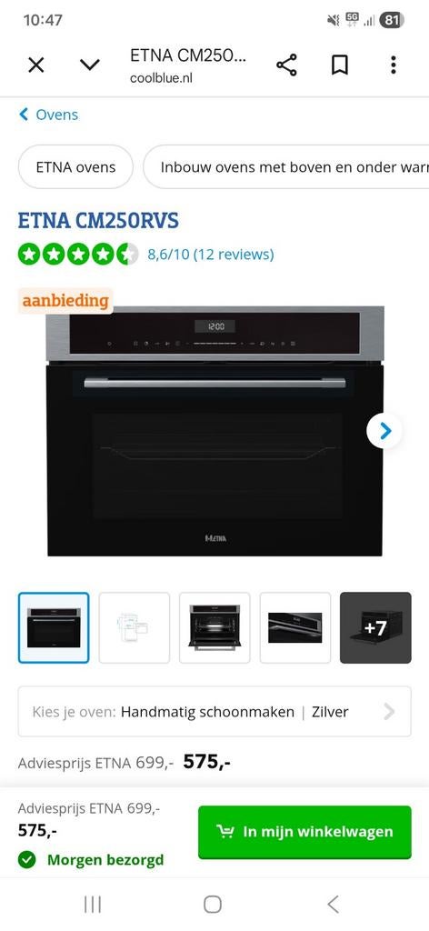 ETNA CM250RVS Combi Oven Magnetron - Zeer goede staat, Witgoed en Apparatuur, Ophalen, Zo goed als nieuw, Oven met grill, Inbouw
