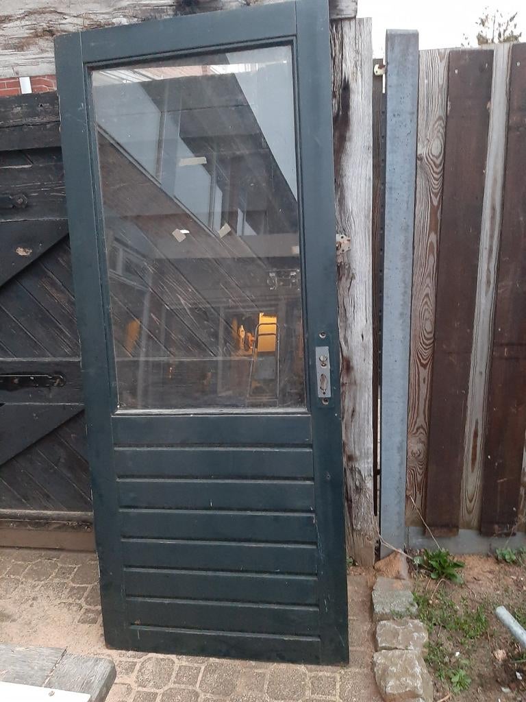 Hardhouten deur met enkelglas 211x88, Ophalen of Verzenden