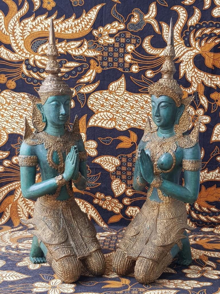 Prachtig stel grote oude Oosterse tempelwachters van brons., Ophalen of Verzenden