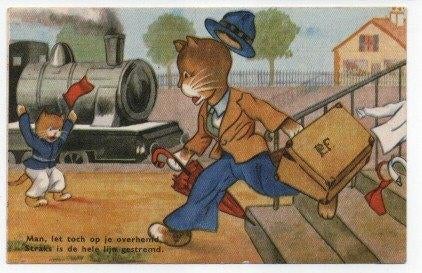 Aangeklede getekende poezen bij locomotief, Ophalen, 1940 tot 1960, Gelopen, Overige thema's