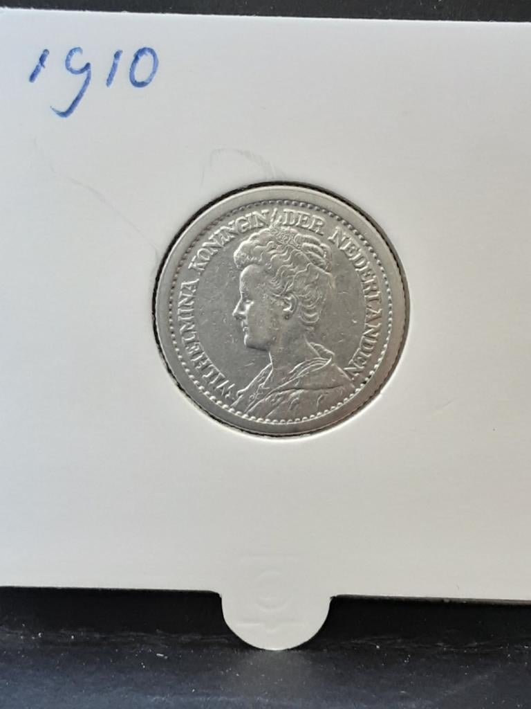 Halve gulden 1910 koningin Wilhelmina, Postzegels en Munten, Munten | Nederland, ½ gulden, Zilver, Ophalen of Verzenden, Koningin Wilhelmina
