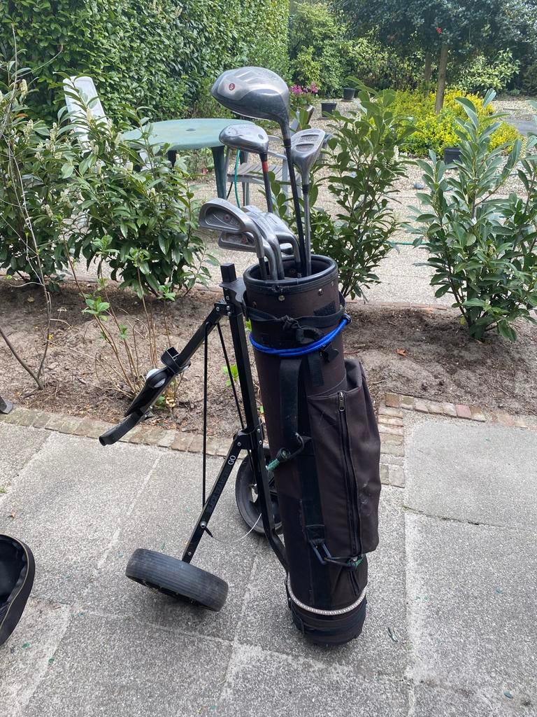 Golftas met trolley en clubs, Ophalen, Gebruikt, Golfkar