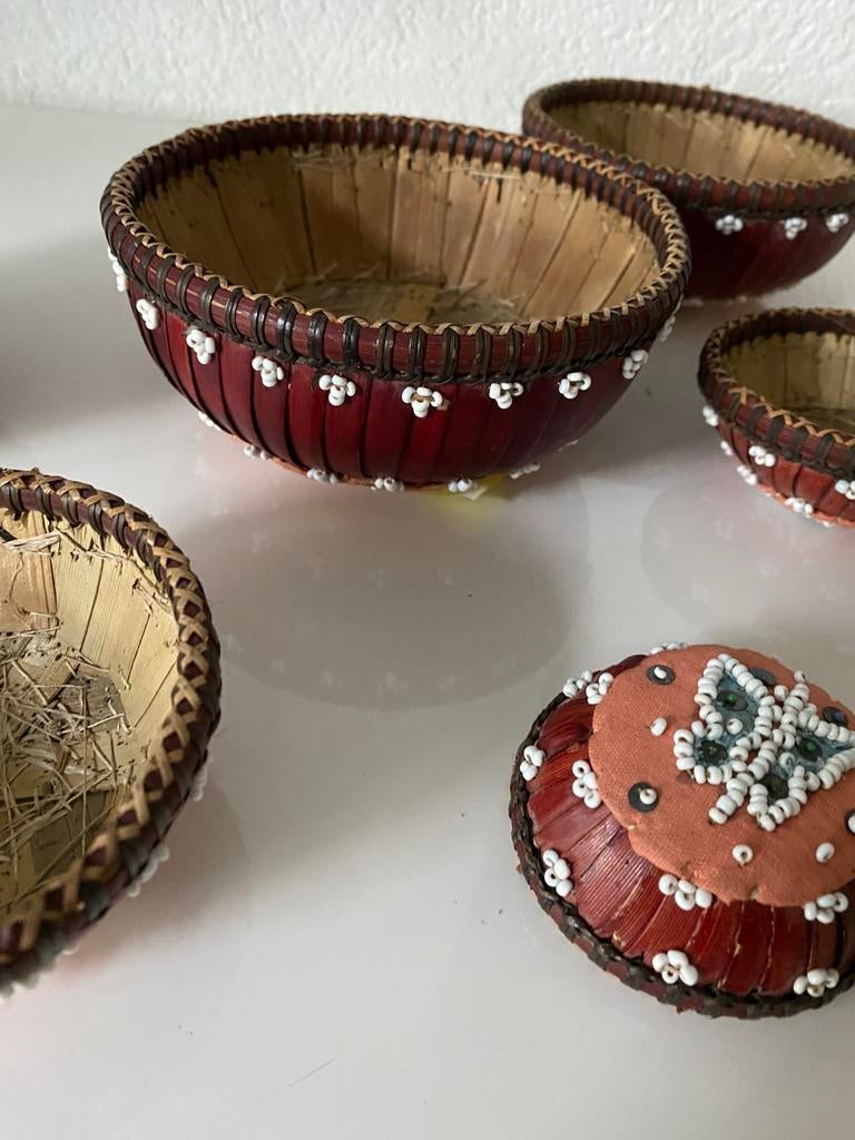 Set van 6 schaaltjes,bamboe/kraaltjes/stof, Ophalen