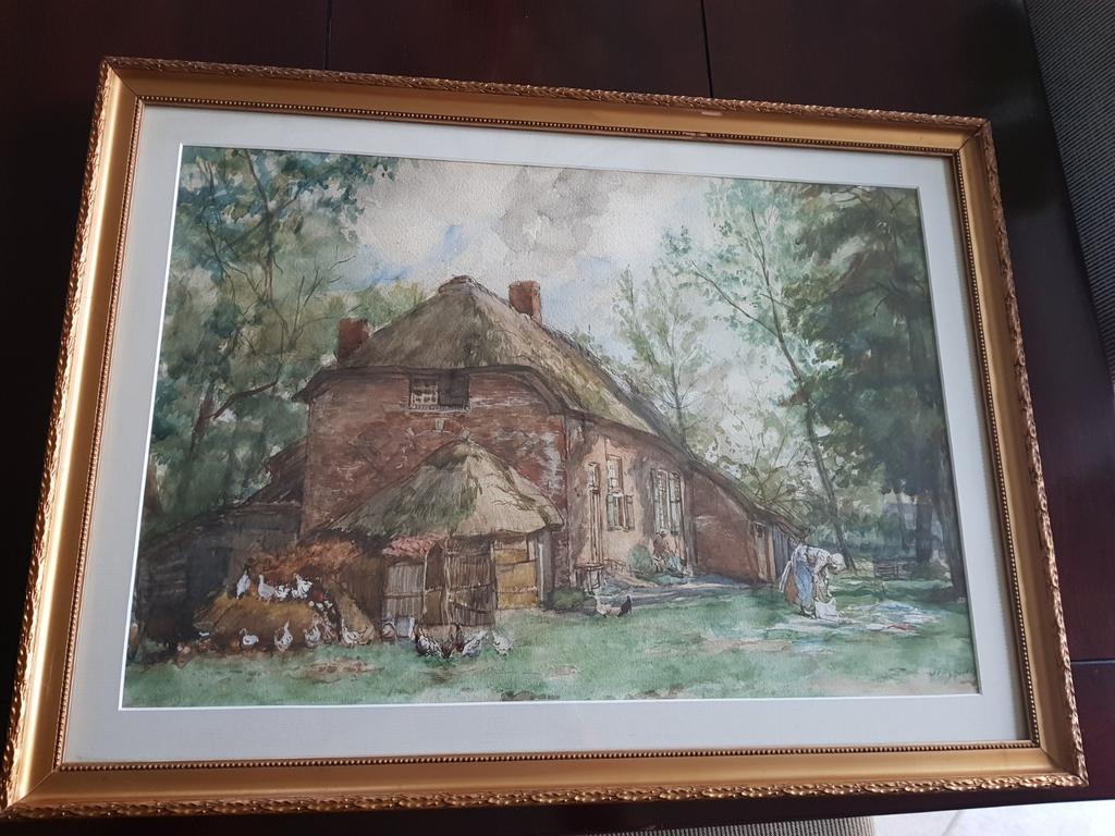 De 'Kenner' Antieke Aquarel Boerenerf, Chris van der Windt, Ophalen of Verzenden