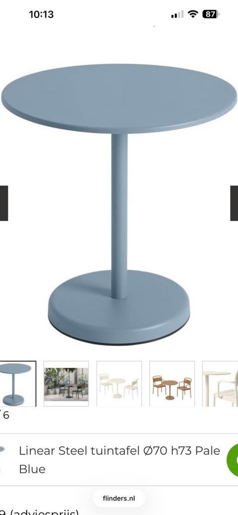 Nieuwe Muuto linear steel cafe tafel rond 2 stuks pale blue, Ophalen, Nieuw, Rond, Metaal