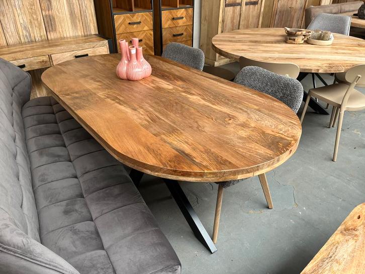 Magazijn leegverkoop eettafel deens ovaal mangohout matrix, Huis en Inrichting, Woonaccessoires | Overige, Nieuw, Ophalen of Verzenden