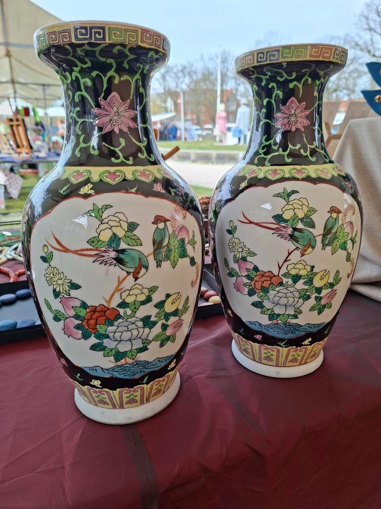 Set van 2 Grote Handgeschilderde Chinese Porseleinen Vazen, Antiek en Kunst, Antiek | Vazen, Ophalen of Verzenden