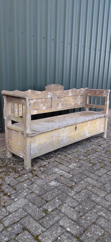 Antieke Houten KlapBank   Orginele ongerestaureerde staat, Antiek en Kunst, Antiek | Meubels | Stoelen en Banken, Ophalen of Verzenden