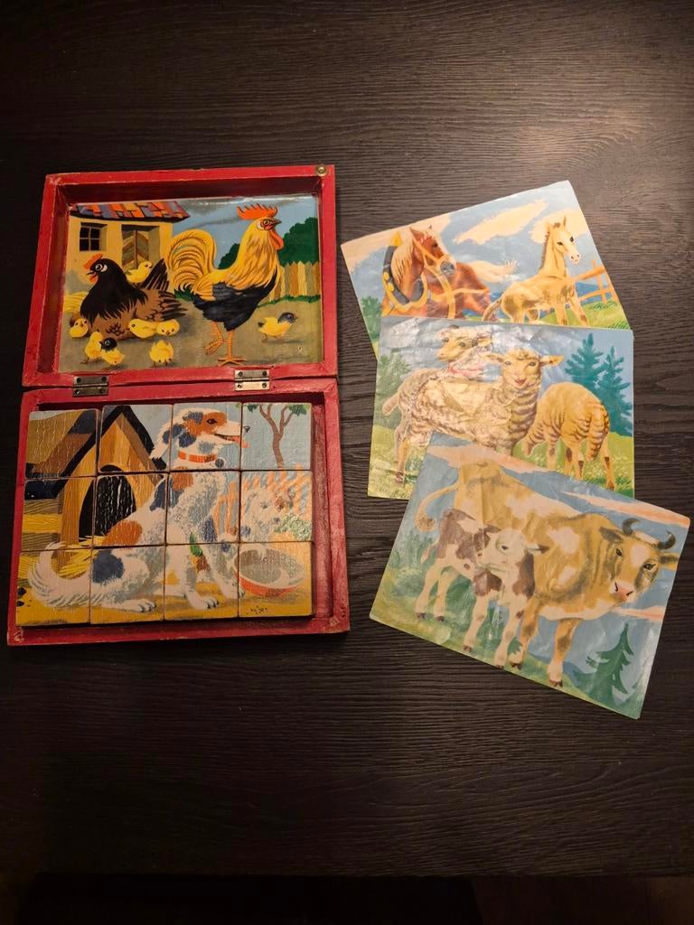 Vintage blokkenpuzzel boerderij, Ophalen of Verzenden