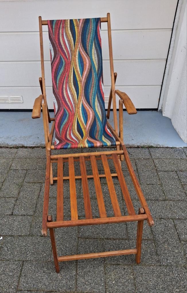 Vintage ,50er jaren strand,lig,tuinstoel., Tuin en Terras, Ligbedden, Ophalen, Hout