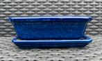 Bonsai schaal + onderzetter blauw geglazuurd 15,5x11x5,8, Ophalen of Verzenden, Zo goed als nieuw, Aardewerk, Rechthoekig