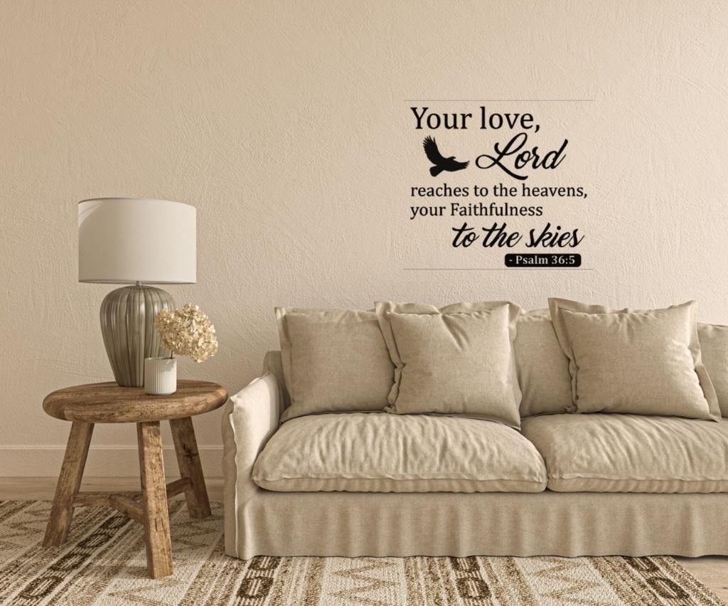 Muursticker christelijke wandtekst Your love Lord, Huis en Inrichting, The RIver House, Info@theriverhouse.nl, Meerkleurig, Nieuw