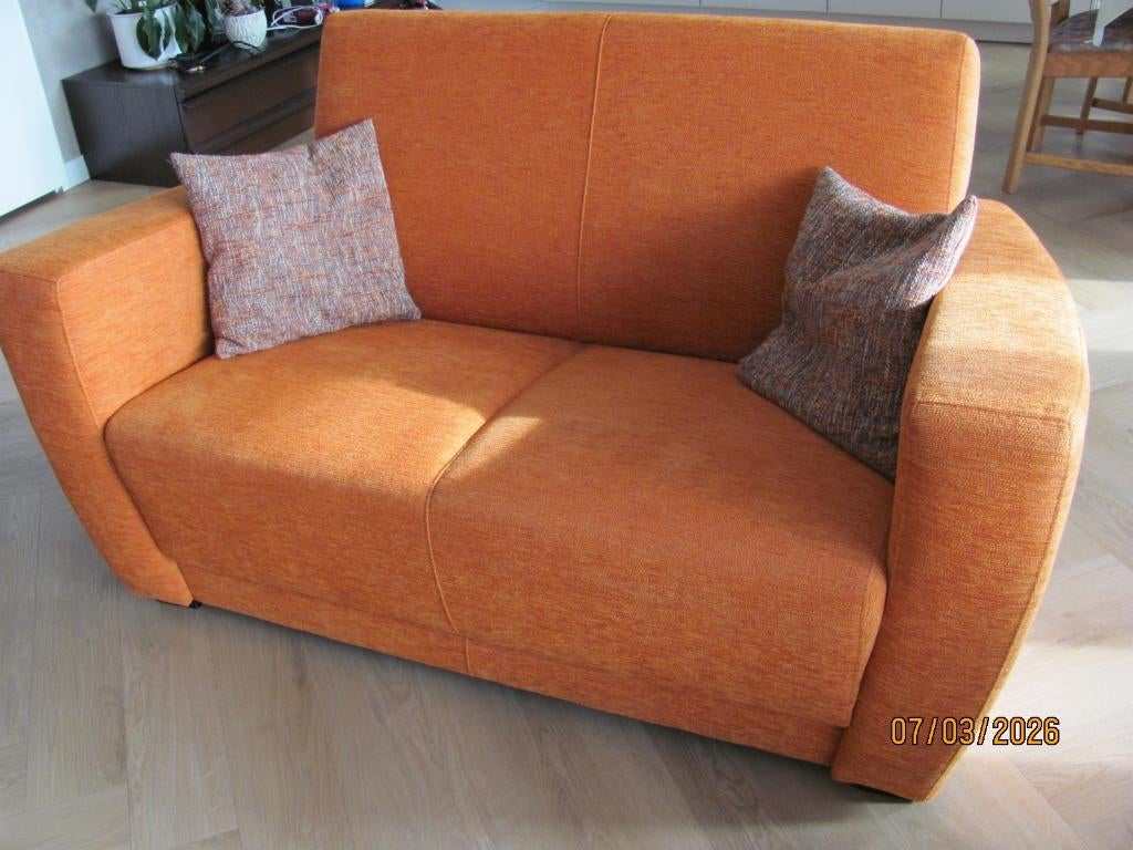 NIEUWSTAAT stoffen 2-zits BANK Oranje ZITBANK stof 162x90x87, Ophalen, Modern, cosy, 150 tot 200 cm, Tweepersoons