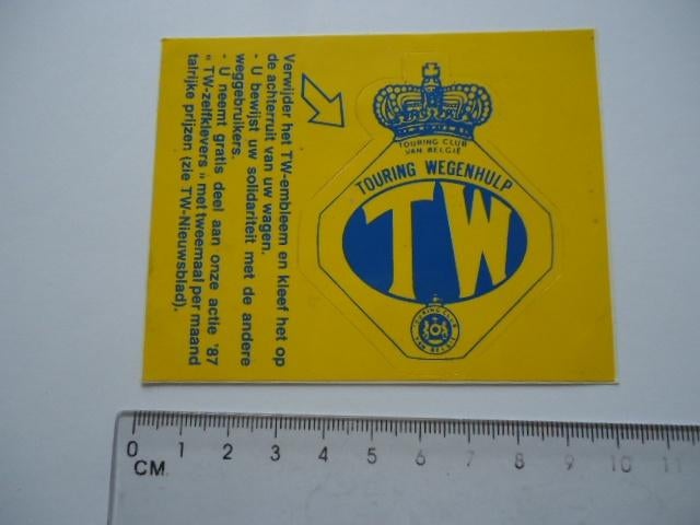 sticker oud TW BELGIE Touring auto oldtimer wegenhulp anwb, Verzenden, Zo goed als nieuw, Bedrijf of Vereniging