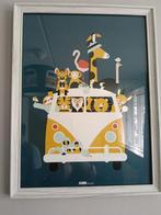 2 Schilderijen Volkswagen Bus met Dieren & Tekst, Minder dan 50 cm, 50 tot 75 cm, Ophalen of Verzenden, Zo goed als nieuw