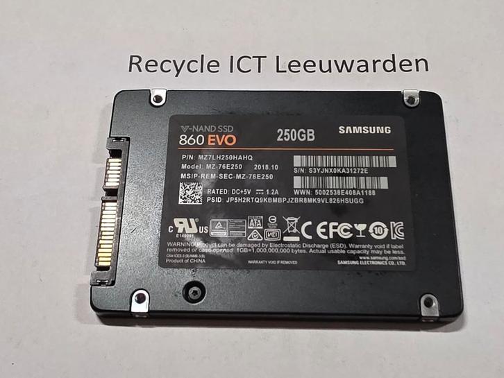 Samsung 250gb laptop ssd hdd hardeschijf 860evo, Computers en Software, Harde schijven, Gebruikt, Laptop, Intern, SSD, SATA, Ophalen of Verzenden