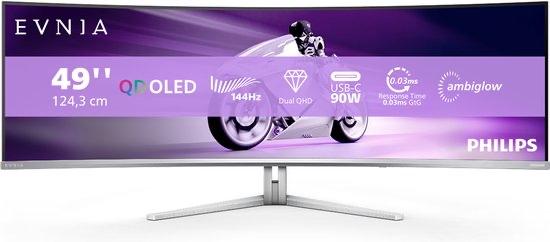 Philips Evnia 49M2C8900L Ultrawide QD-OLED Gaming Monitor, 101 t/m 150 Hz, Curved, Nieuw, Minder dan 1 ms