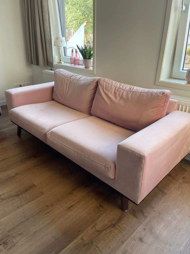 Velours bank roze, Ophalen, Driepersoons, 75 tot 100 cm, Zo goed als nieuw