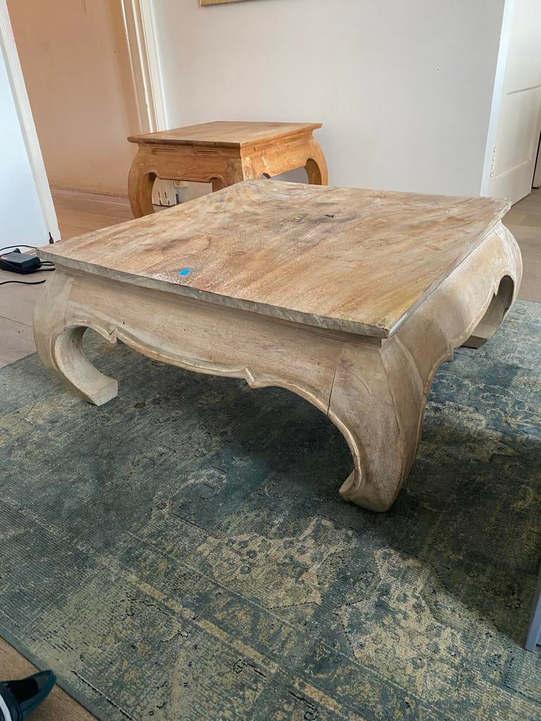 Vierkante opium salontafel van massief hout, Huis en Inrichting, Tafels | Salontafels, Ophalen, Gebruikt, Vierkant, 50 tot 100 cm