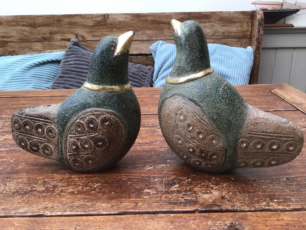 Vintage modernistische vogels/duiven papier maché/ hout 1980, Ophalen of Verzenden, Gebruikt, Dier