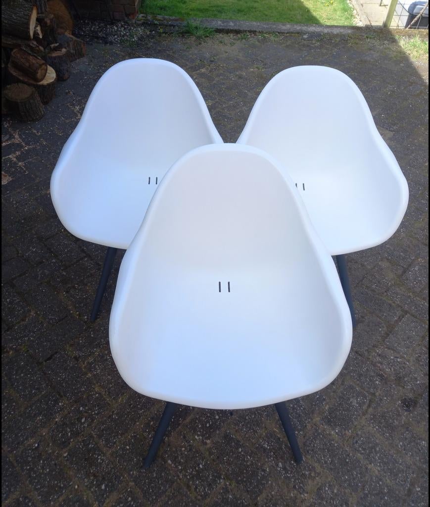3 witte kuipstoelen, Tuin en Terras, Ophalen, Gebruikt, Kunststof