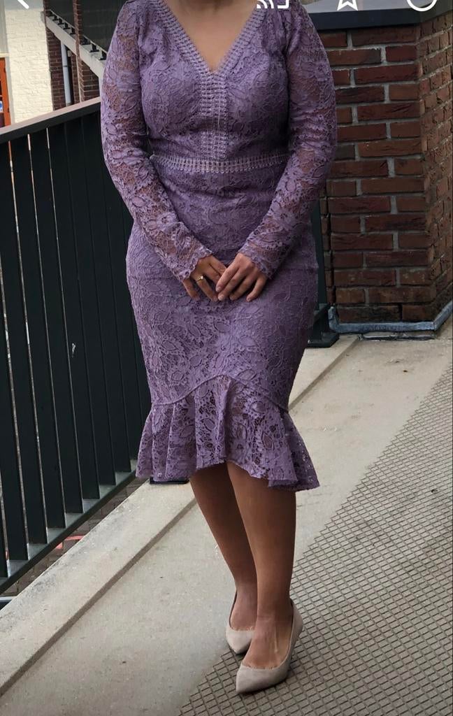 Elegante Kanten Jurk Maat M, Maat 38/40 (M), Paars, Ophalen of Verzenden, Zo goed als nieuw