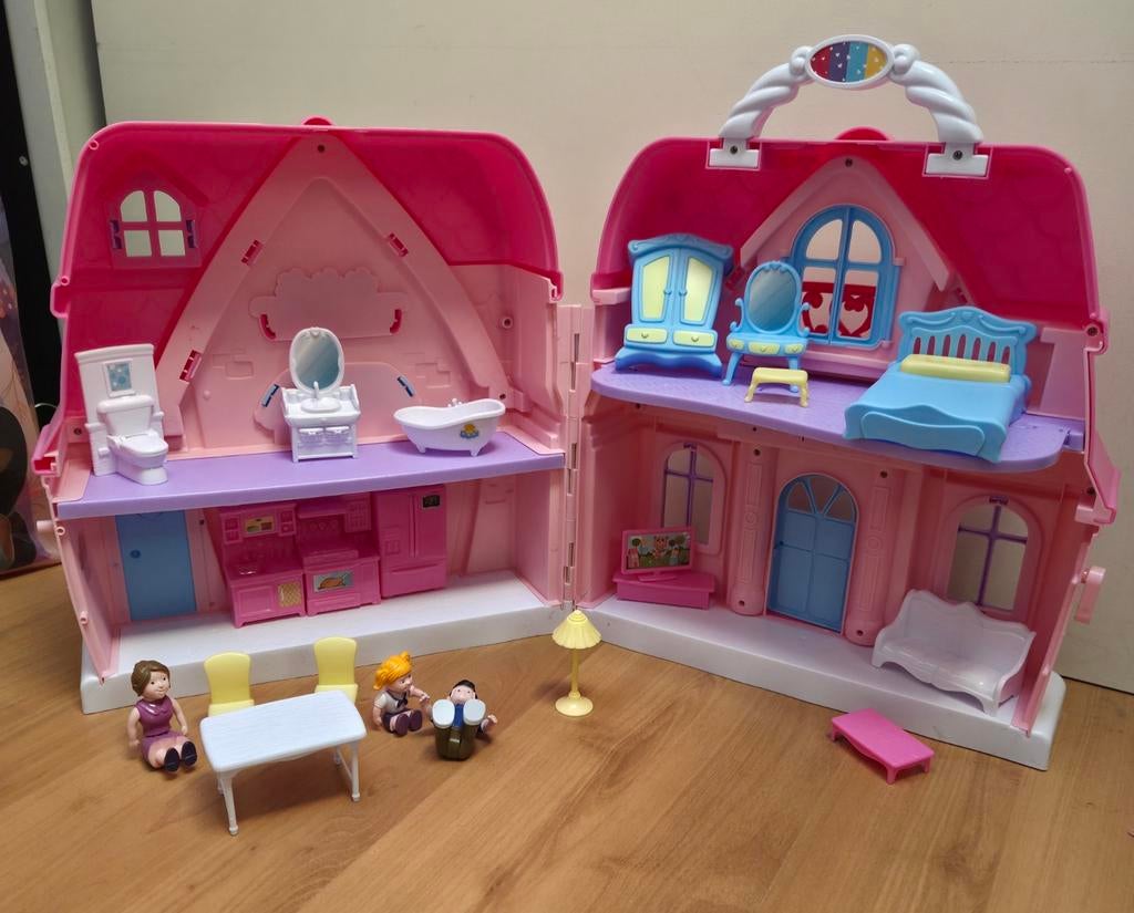 Mooi roze poppenhuis met werkende deurbel, Ophalen of Verzenden, Zo goed als nieuw, Toebehoren