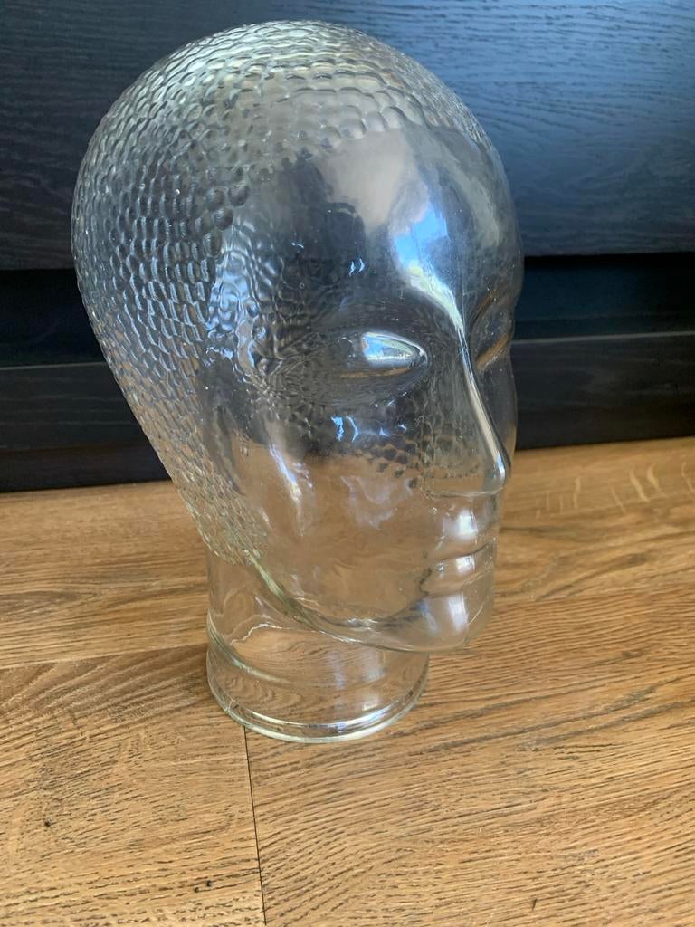 Glazen etalagehoofd / mannequinhoofd - ca. 26 cm hoog, Ophalen