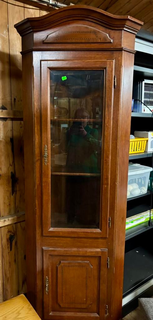 Antieke Hoekkast met Glazen Deur - 196 cm hoog, Ophalen