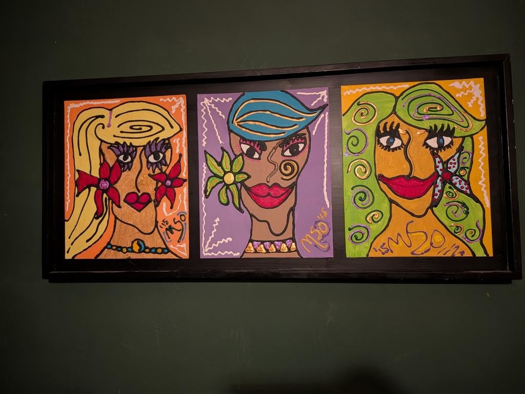 Kleurrijk Schilderij: 3 Gezichten - Moderne Wanddecoratie, Ophalen