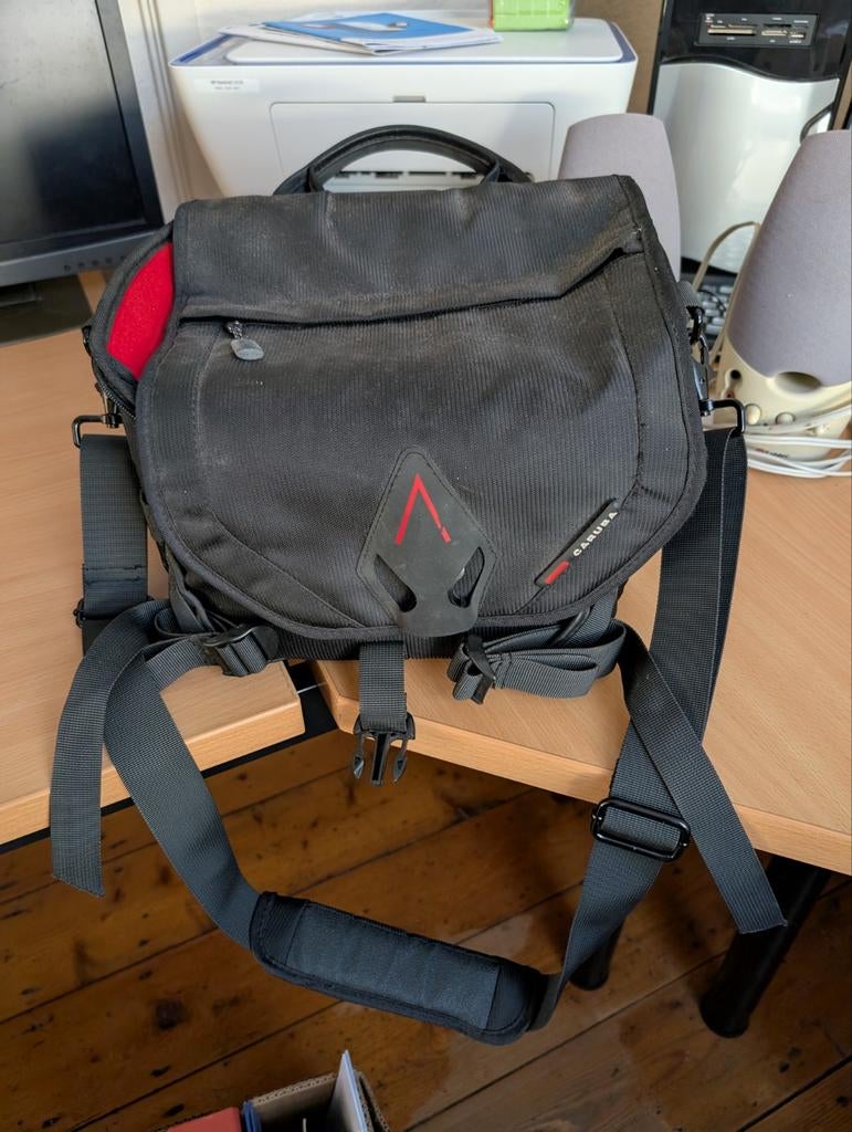 Caruba Cameratas met draagband voor camera en 2 lenzen, Ophalen of Verzenden, Gebruikt, Schoudertas, Overige merken