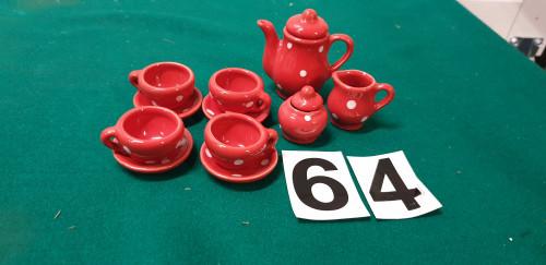 Mini servies rood met witte stippen, Ophalen of Verzenden