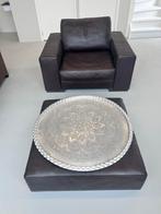 Luxe Natuzzi zithoek met fauteuil, poef en dienblad, Huis en Inrichting, Fauteuils, Ophalen, Gebruikt, Leer, 75 tot 100 cm