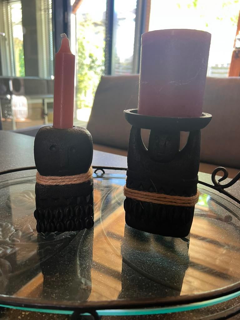 Twee kaarsenhouders, Huis en Inrichting, Woonaccessoires | Kandelaars en Kaarsen, Ophalen of Verzenden, Zo goed als nieuw, Overige materialen