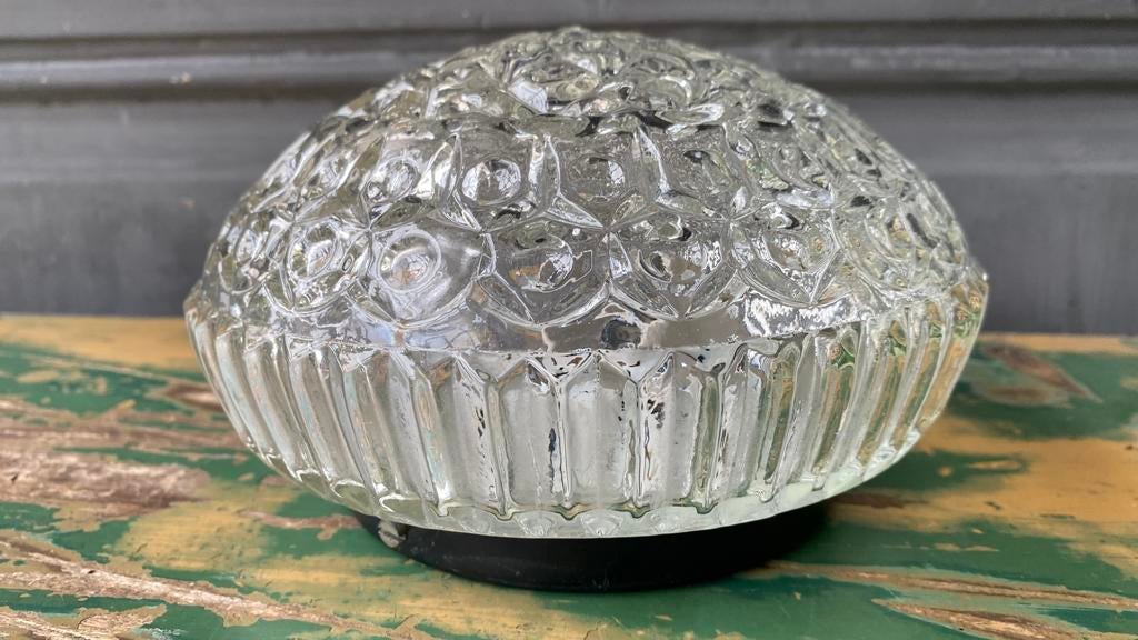 Plafonniere lamp plafondlamp glas glazen rond vintage, Antiek en Kunst, Ophalen of Verzenden