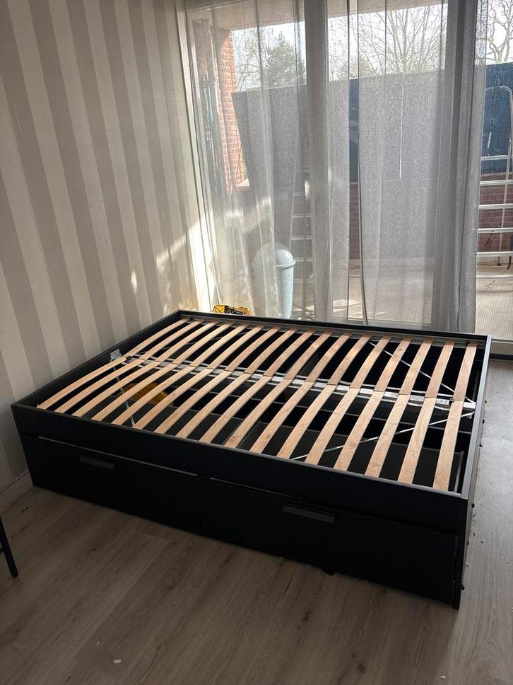 IKEA bed met lades twijfelaar 140x200, Huis en Inrichting, Slaapkamer | Bedden, Gebruikt, Twijfelaar, 140 cm, 200 cm, Hout, Zwart