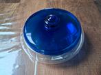 nostalgisch glazen koekjesschaal met blauwe deksel / leerdam, Antiek en Kunst, Curiosa en Brocante, Ophalen of Verzenden