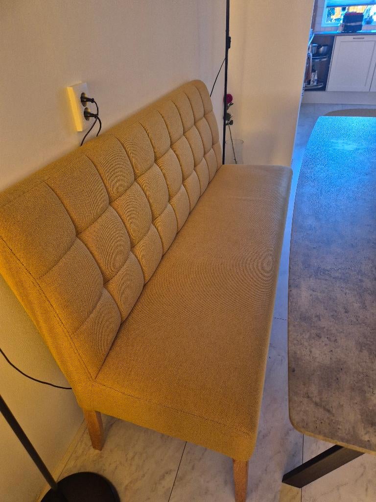Comfy  en mooie eetkamerbank (kleur: Okergeel), Huis en Inrichting, Stoelen, Ophalen, Overige kleuren, Zo goed als nieuw, Bank