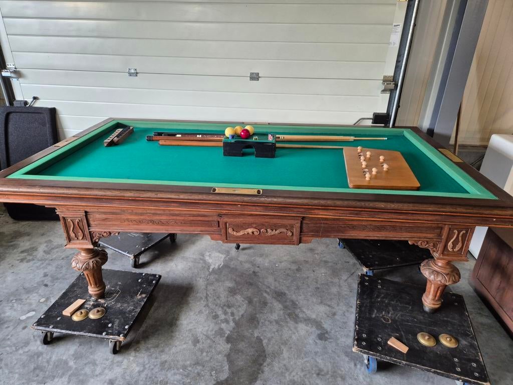 Biljarttafel, verwarmd, inclusief keuen en telbord, Ophalen of Verzenden