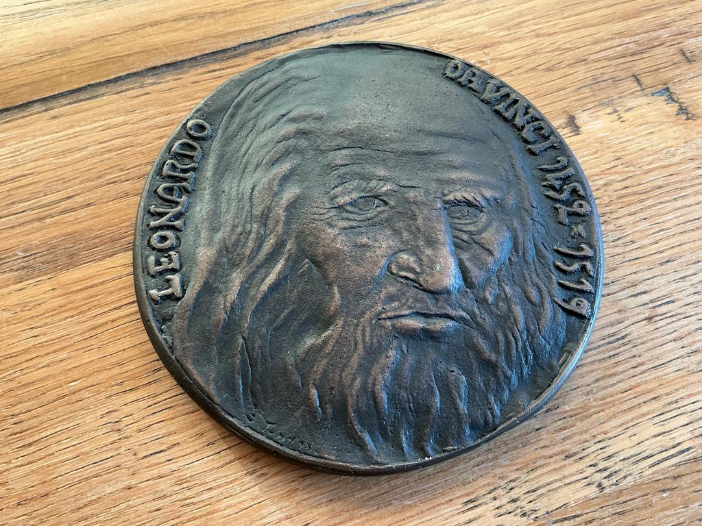 Bronzen Plaquette Leonardo da Vinci, Ophalen of Verzenden, Brons