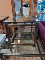 Industriële salontafel met glazen blad, Ophalen, Gebruikt, 50 tot 100 cm, Vierkant