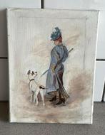 Prachtig schilderij vrouw met hond 2003, Ophalen of Verzenden, Zo goed als nieuw, Schilderij, 75 cm of meer