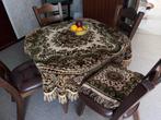 Gezellige bruin café set met tafelkleed, Gebruikt, 100 tot 150 cm, Rond, Ophalen of Verzenden