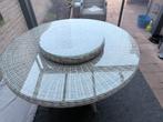 Stijlvolle Wicker Tuintafel mondial living met Glazen Blad, Tuin en Terras, Ophalen, 4 zitplaatsen, Gebruikt, Eettafel